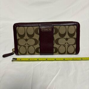 Coach Maroon and Beige Signature Wallet